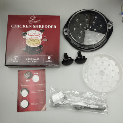 FeastMate™ Pro Black Chicken Shredder (10”) – Effortless Meat Shredding Tool with Visible Lid, Extra Plate & Dispenser Brush