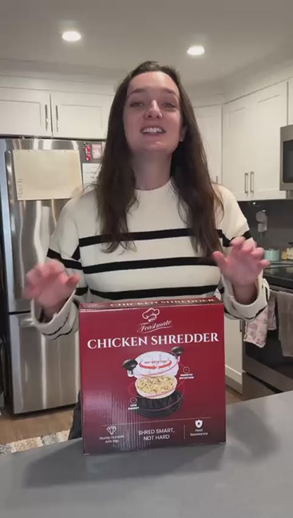 FeastMate™ Pro Black Chicken Shredder (10”) – Effortless Meat Shredding Tool with Visible Lid, Extra Plate & Dispenser Brush