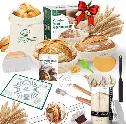 FeastMate™ Sourdough Starter Kit – Complete Bread Proofing & Baking Set with Banneton Baskets & Essential Tools