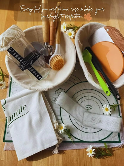 FeastMate™ Sourdough Starter Kit – Complete Bread Proofing & Baking Set with Banneton Baskets & Essential Tools