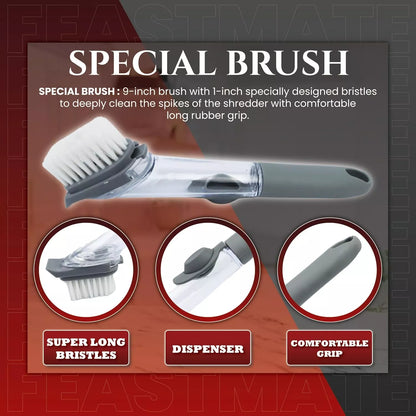 FeastMate™ Pro Black Chicken Shredder (10”) – Effortless Meat Shredding Tool with Visible Lid, Extra Plate & Dispenser Brush