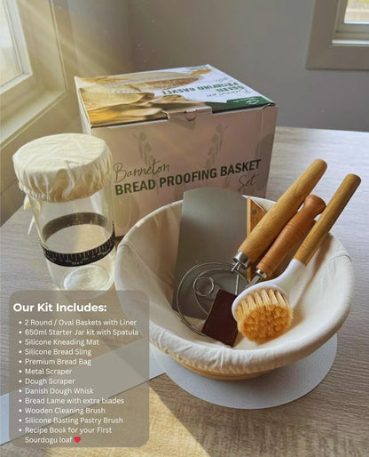 FeastMate™ Sourdough Starter Kit – Complete Bread Proofing & Baking Set with Banneton Baskets & Essential Tools