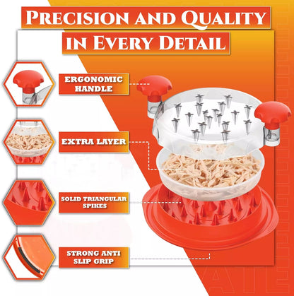 FeastMate™ Pro Orange Chicken Shredder (10”) – Effortless Meat Shredding Tool with Visible Lid & Extra Plate