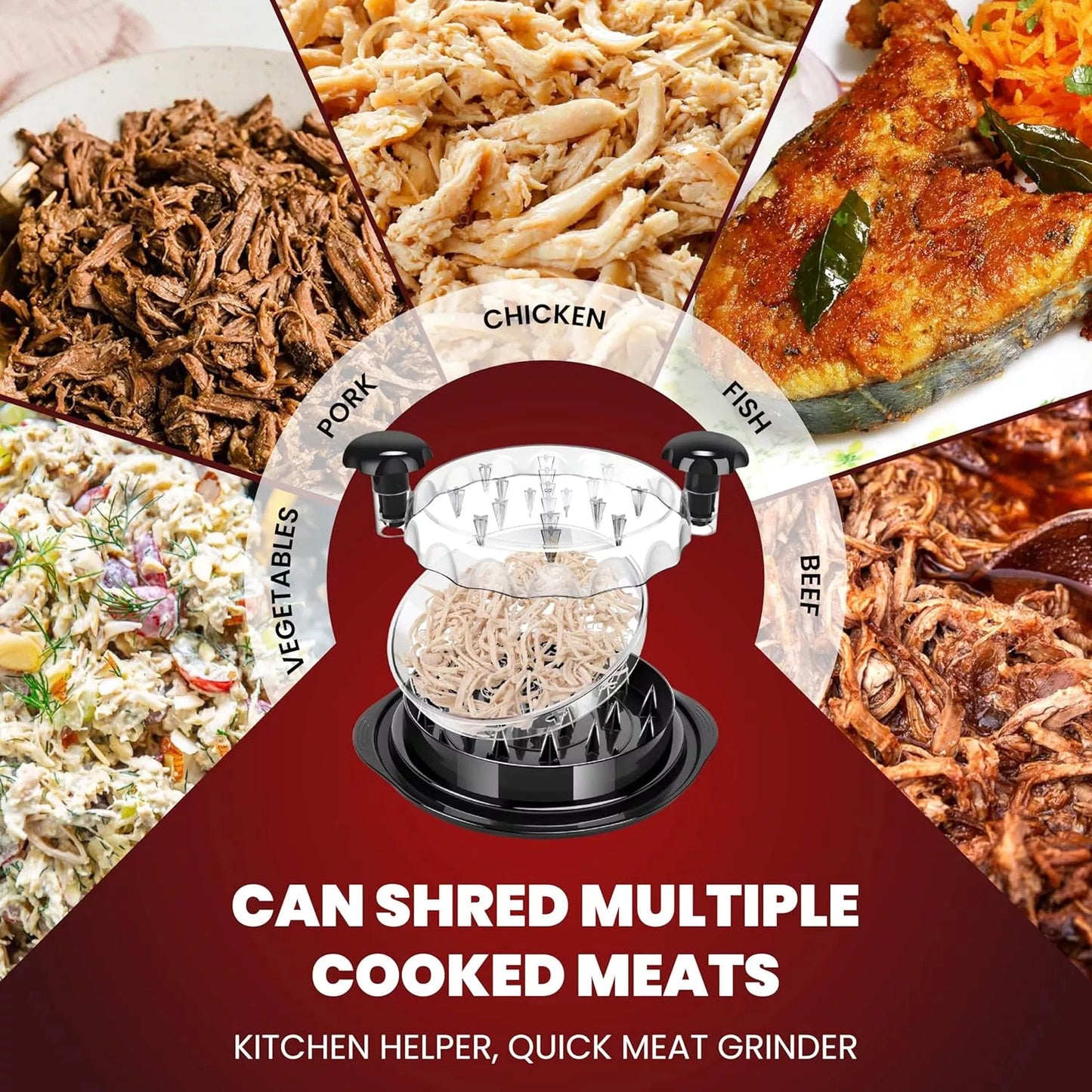 FeastMate™ Pro Black Chicken Shredder (10”) – Effortless Meat Shredding Tool with Visible Lid, Extra Plate & Dispenser Brush