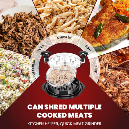 FeastMate™ Pro Black Chicken Shredder (10”) – Effortless Meat Shredding Tool with Visible Lid, Extra Plate & Dispenser Brush